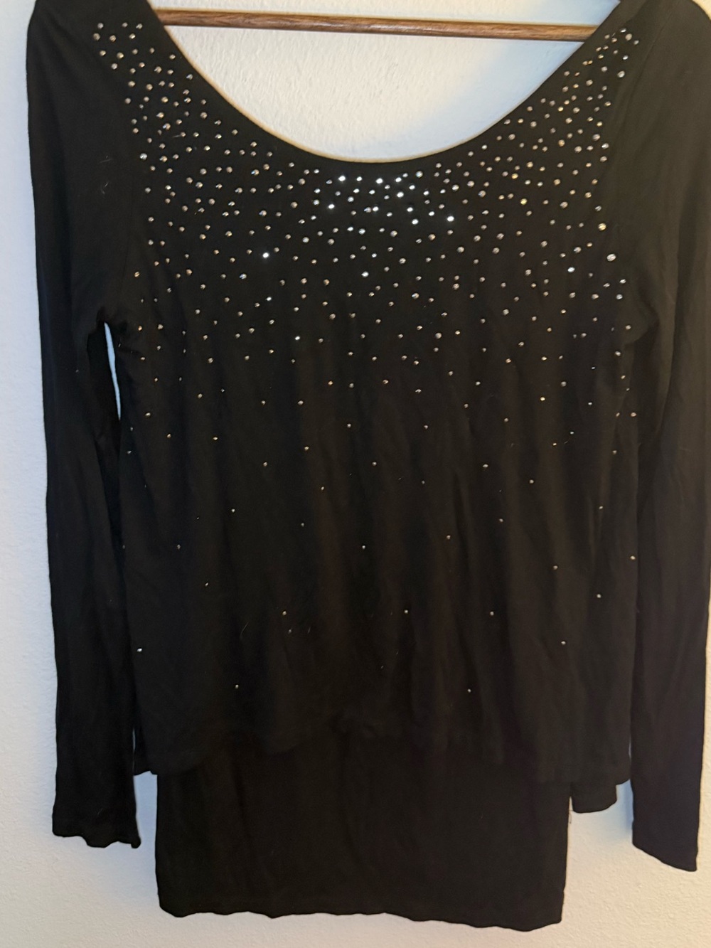 Karen Kane Black Long-Sleeve Scoop Neck Top with Silver Studs